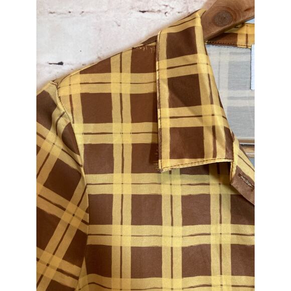 With Jean Bobbie Top Womens XL Mustard & Chocolate Plaid Button Up In Cher Logo - Picture 3 of 14